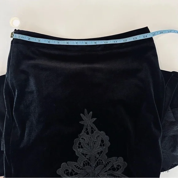 Dark In Love Black Velvet Gothic Mermaid Maxi Skirt with Lace Appliqué - Picture 6 of 9